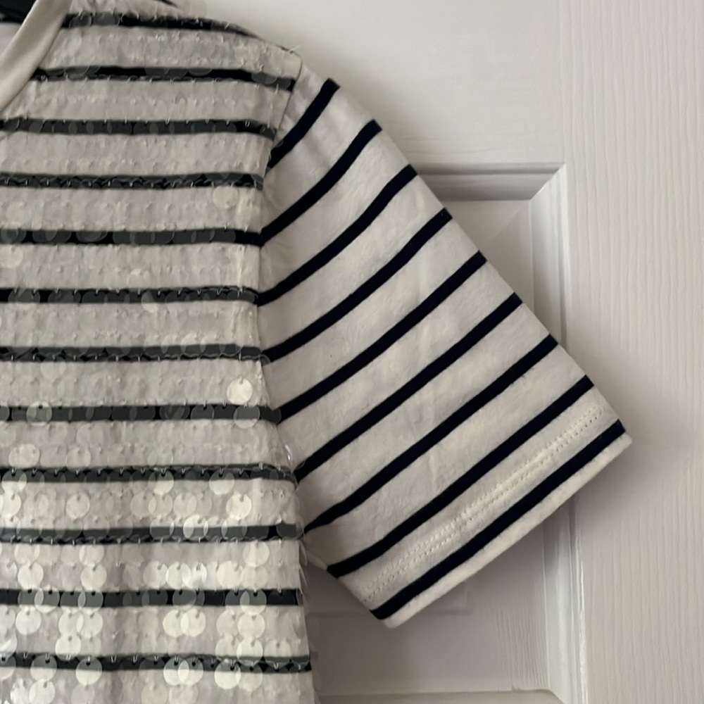 NWT J. Crew Sequin Stripe Tee Navy Blue & White XS - Picture 8 of 9